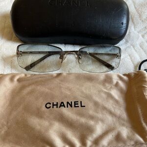 CHANEL Silver and Black Rectangular Glasses